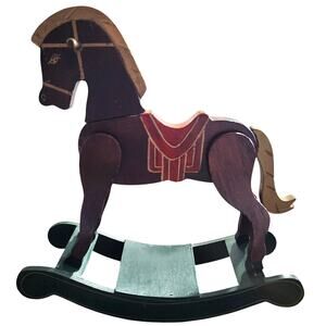 Christmas Vintage Hand Made 12” Wooden Toy Rocking Horse